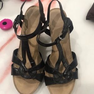 A2 By Aerosoles Genuine Leather Black Wedge Sandal